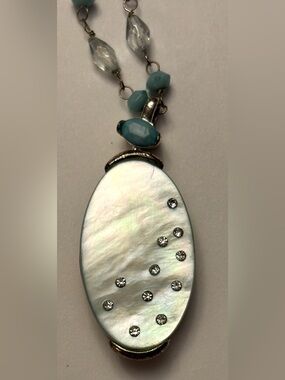 Vintage Mother of Pearl Celestial Pendant & UV Glowing Beaded Necklace